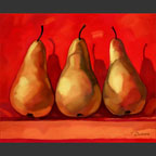 3 pears on red